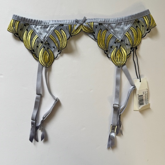 NWT Fleur Du Mal Garter Belt Banana Embroidery Lingerie Fruit Novelty Print Sz 1 - Picture 3 of 11